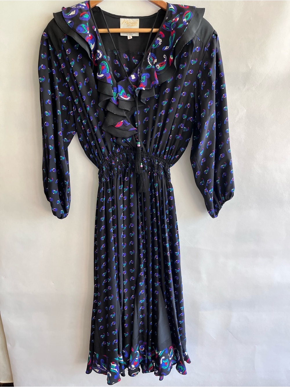 Vintage Mosaic Silk Collection Black Midi Silk Dress 80’s